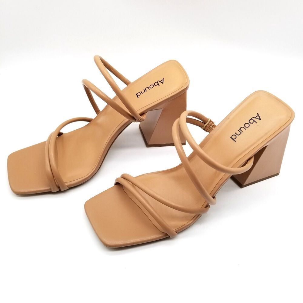 Abound Women Austyn Block Heel Strappy Sandals Size 10 Beige Slide Faux Leather